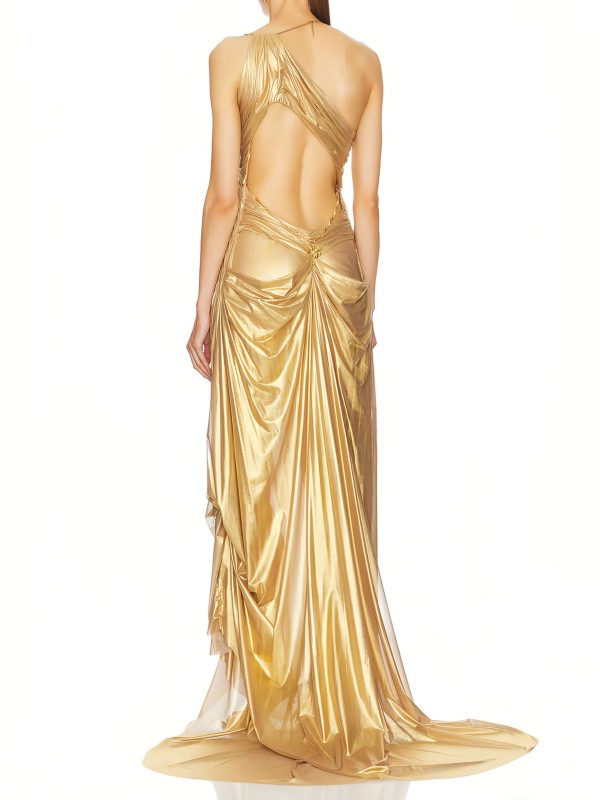 Venus Metallic Gold Wet look Dress - Image 2