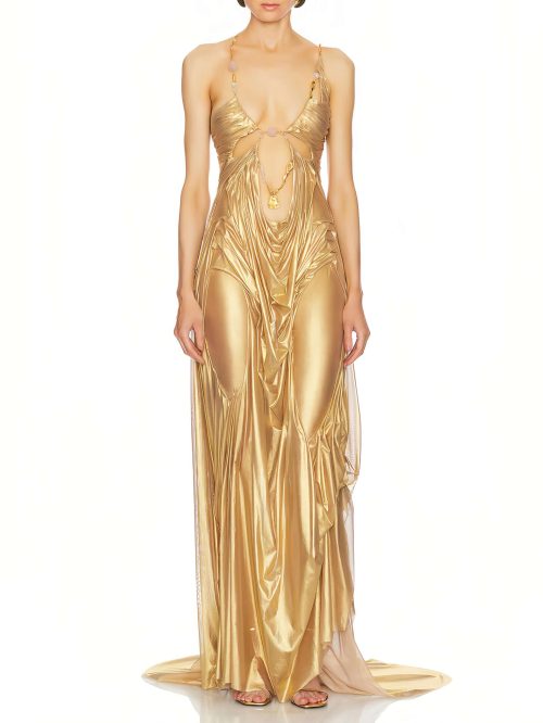 Venus Metallic Gold Wet look Dress