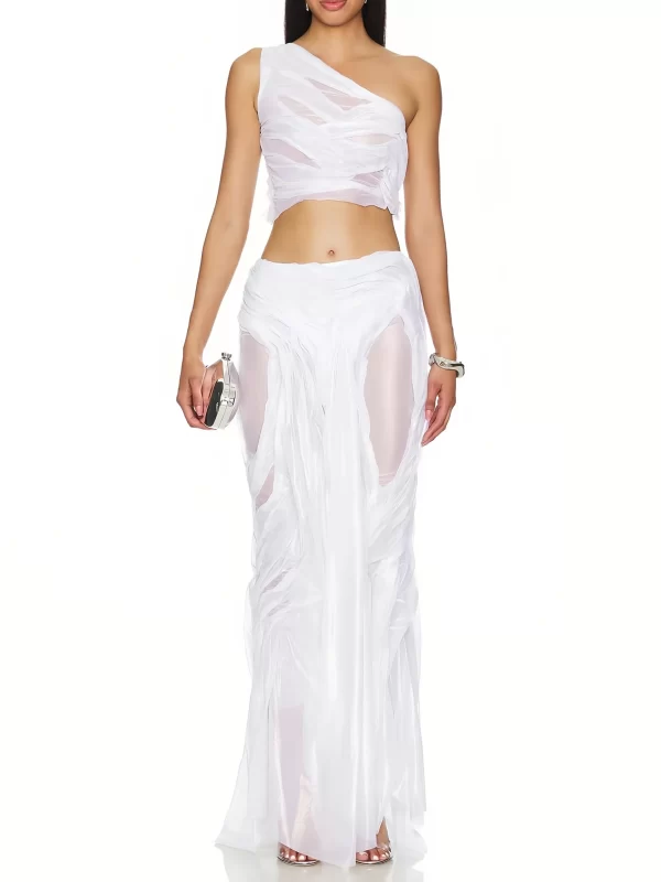 Wet Look Long Skirt Two-Piece Set