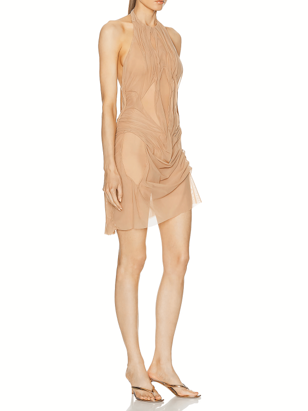 Handcrafted Wet Look Mini Dress - Image 4