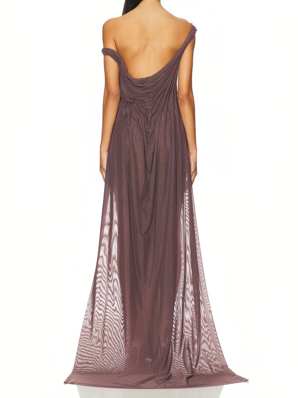 Wet Look Off-shoulder Long Dress With Double Thigh Split - Image 2