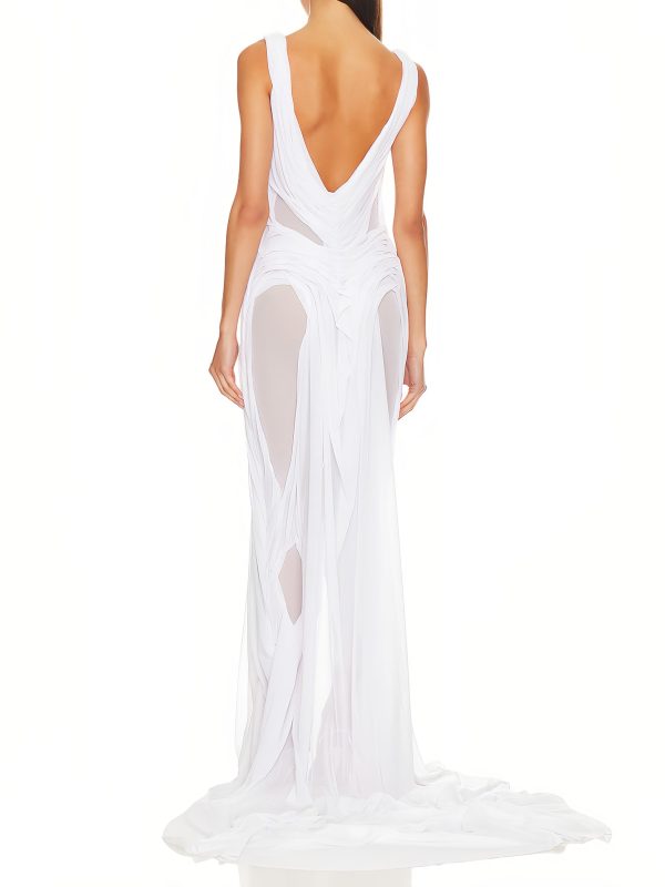Long Two Strap Wet Look Gown Dress - Image 4