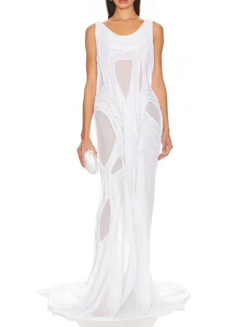 Long Two Strap Wet Look Gown Dress