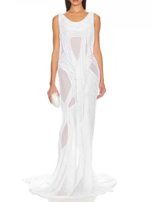 Long Two Strap Wet Look Gown Dress