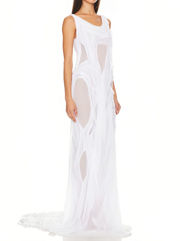 Long Two Strap Wet Look Gown Dress - Image 2